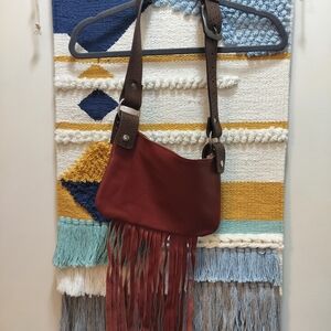 Chic Burgundy Fringe Shoulder Bag